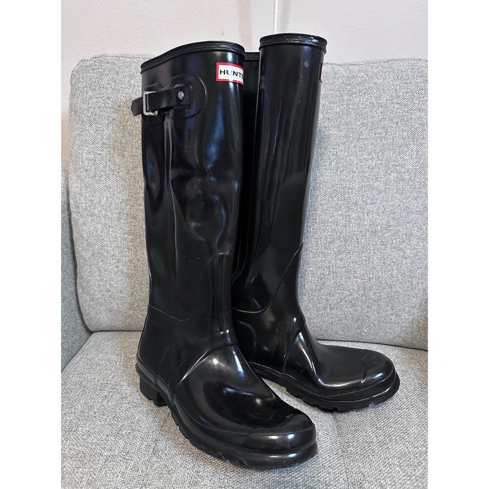 Hunter Rain Boots Women's Original Tall Gloss Rain Boots Black Size US 9